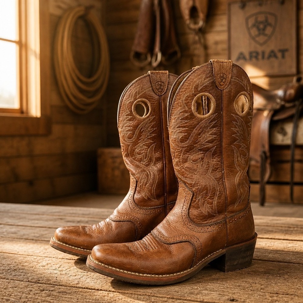 ARIAT Roughstock Brown Bullhide Leather Square Mens Cowboy Boots #10002227 8 EE
